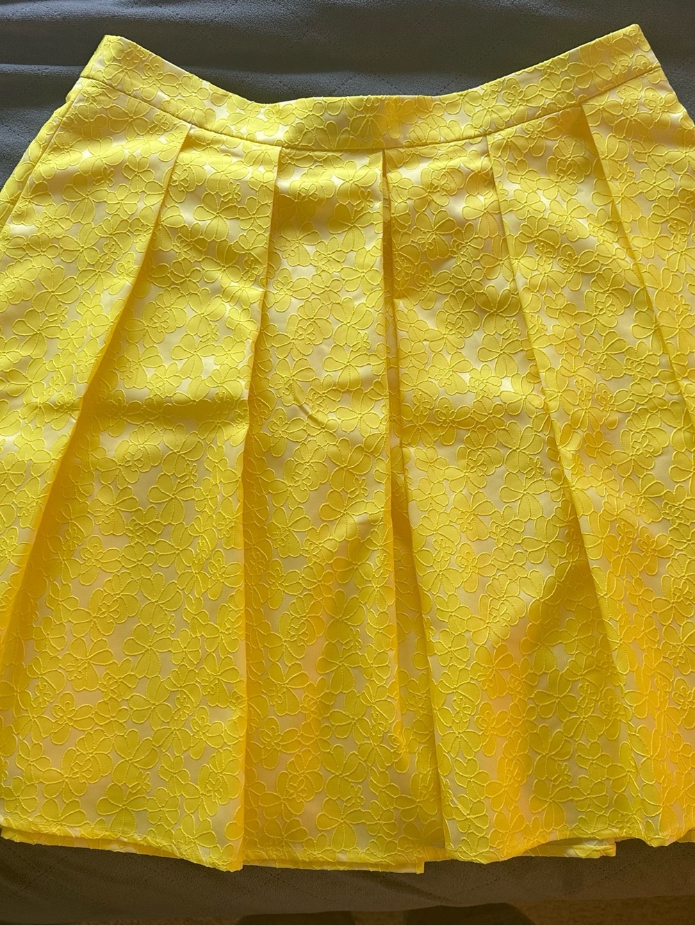 Halogen Bright Yellow Floral Jacquard Pleated Skirt